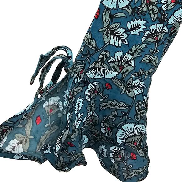 Band Of The Free Womans size M Jewel Teal Floral Faux Wrap Maxi Dress Boho NEW - Picture 3 of 8